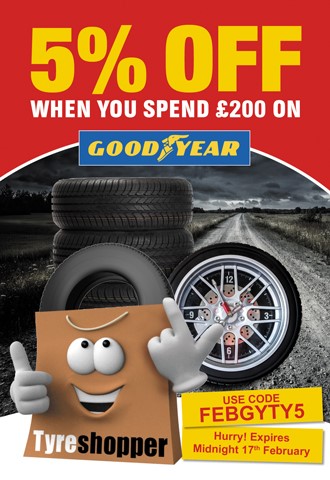 Spend £200 and get 5% off Goodyear tyres!